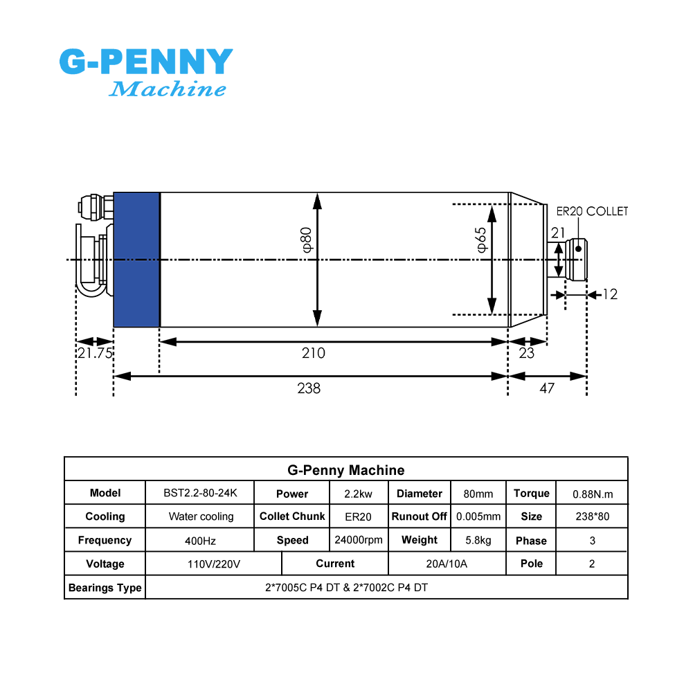 G-Penny 2.2KW ER20 Bullet Wate - 2.2Kw Water Cooled Spindle Kit Vfd recension och pris