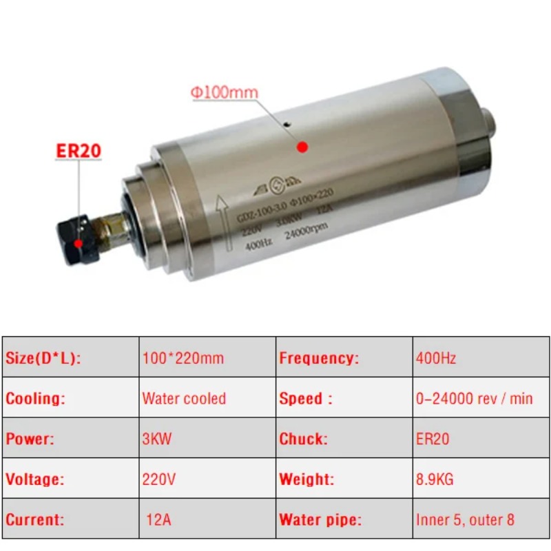 Water Cooled CNC Spindle Motor - Er20 Collet Chuck Spindle Motor 220V recension och pris